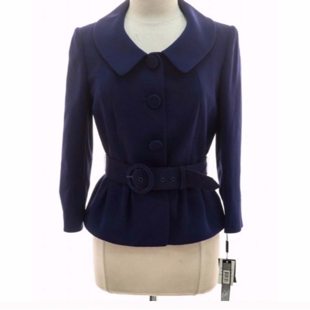 Tahari ASL Peplum belted blazer color indigo